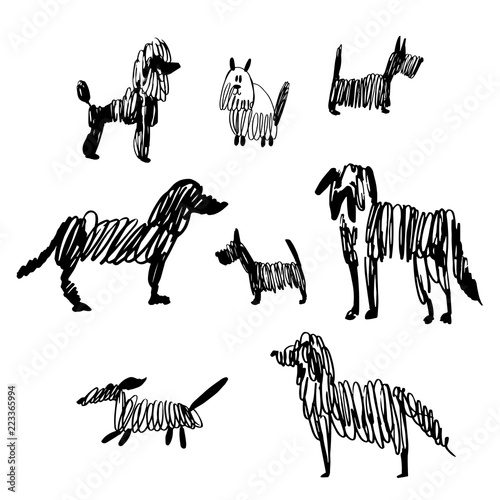 Hand drawn  dogs set. Vector sketch  illustration.