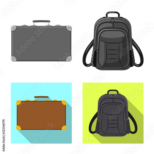 Vector design of suitcase and baggage symbol. Collection of suitcase and journey stock symbol for web.