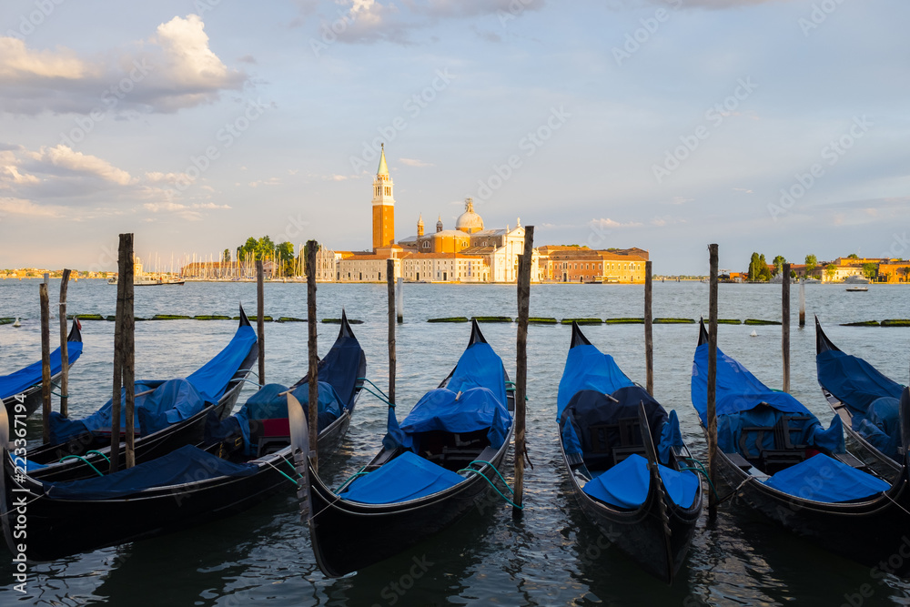 Italy, Venice, Gondolas at San Giorgio Maggiore in the evening Italy, Venice, Gondolas at San Giorgio Maggiore in the evening
