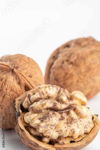 large walnuts on white background