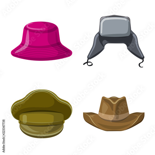 Vector illustration of headgear and cap logo. Set of headgear and accessory vector icon for stock.