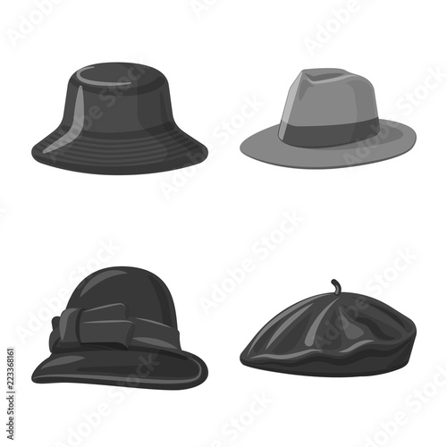 Isolated object of headgear and cap symbol. Set of headgear and accessory vector icon for stock.
