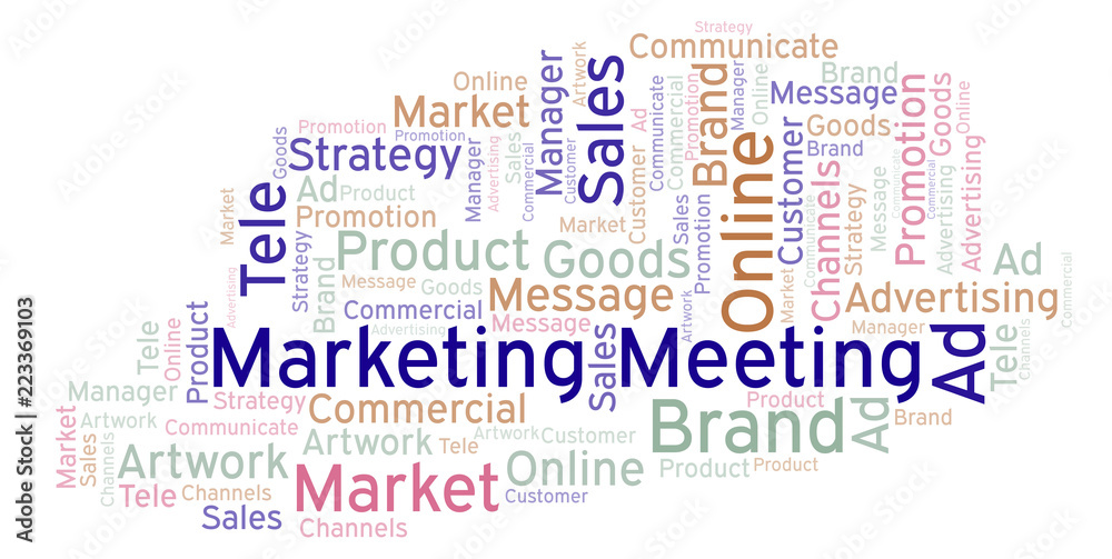 Word cloud with text Marketing Meeting. Word cloud with text Marketing Meeting.