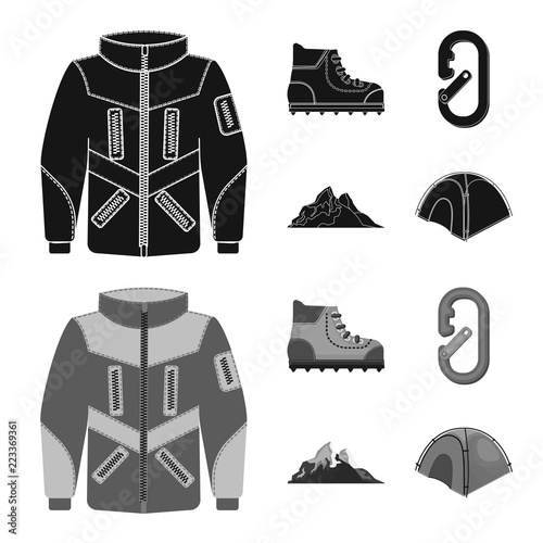 Vector design of mountaineering and peak symbol. Collection of mountaineering and camp vector icon for stock.