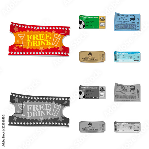 Vector illustration of ticket and admission sign. Set of ticket and event vector icon for stock.