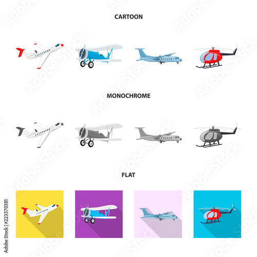 Vector illustration of plane and transport sign. Collection of plane and sky vector icon for stock.