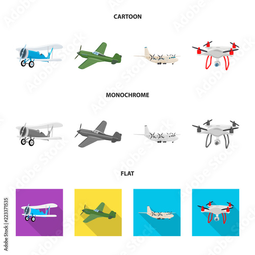 Isolated object of plane and transport symbol. Set of plane and sky vector icon for stock.