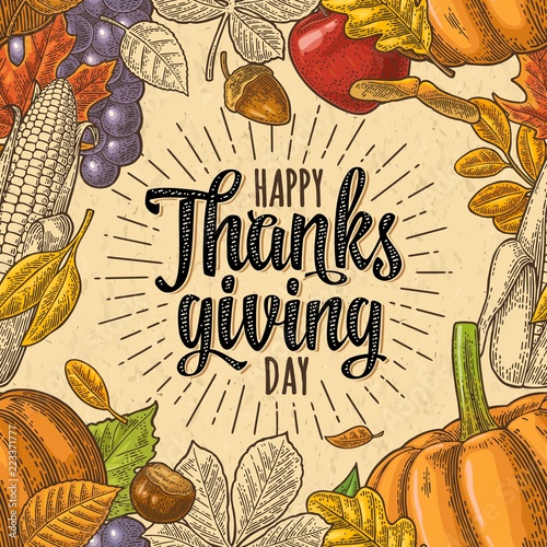 Seamless pattern for Thanksgiving Day. Vintage engraving