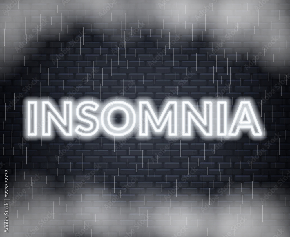 Insomnia neon lettering. Sad mood. Vector illustration Insomnia neon lettering. Sad mood. Vector illustration
