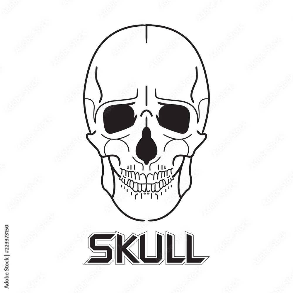 Human skull in dark for tattoo Black and white skate