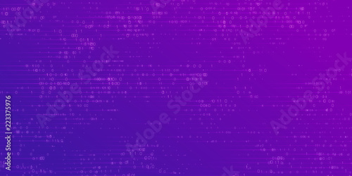 Vector abstract big data visualization. Blue flow of data as numbers strings. Information code representation. Cryptographic analysis. Bitcoin, blockchain transfer. Stream of encoded data.