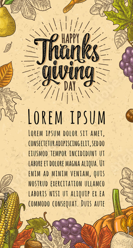Seamless pattern for Thanksgiving Day. Vintage engraving