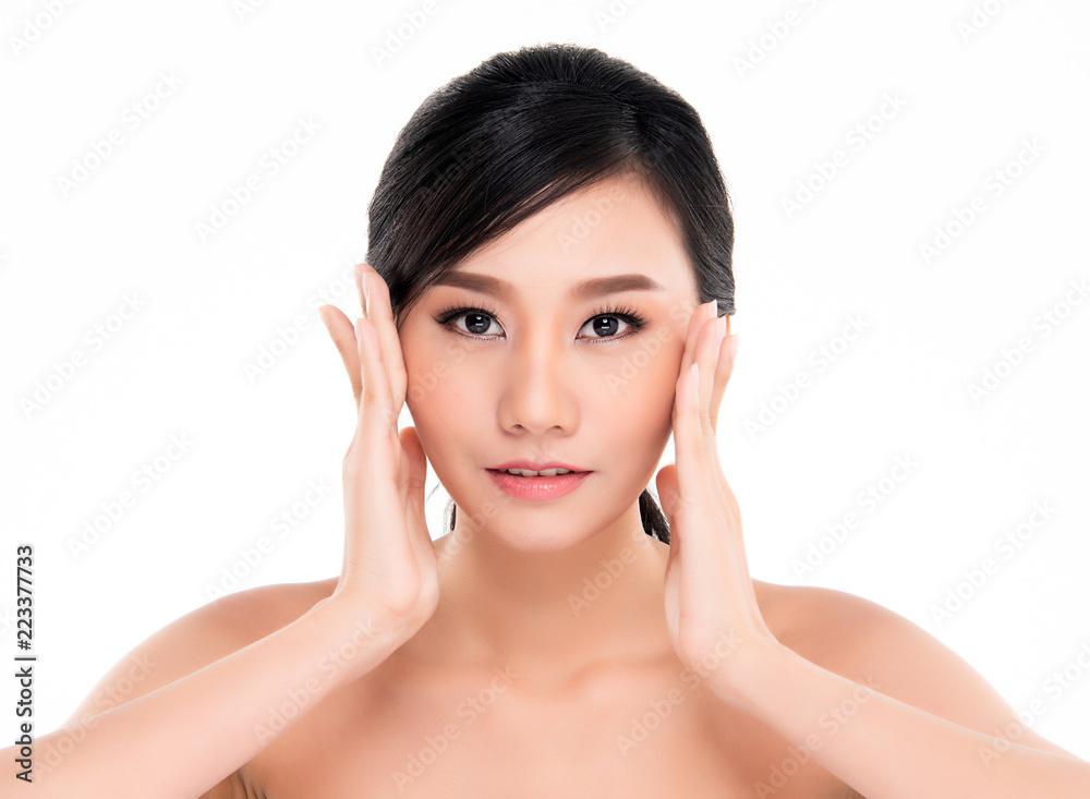 closeup young woman smiling face with clean skin closeup young woman smiling face with clean skin