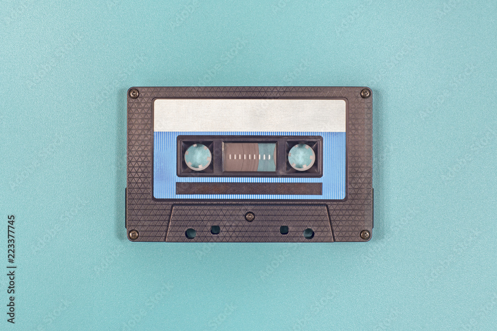 Retro black blue plastic audio cassette tape. Retro black blue plastic audio cassette tape.