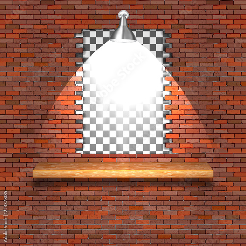 break brick wall lighting lamp shelf