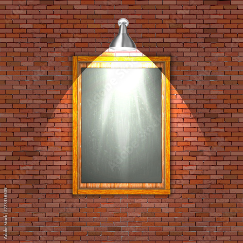 board on a brick wall lighting