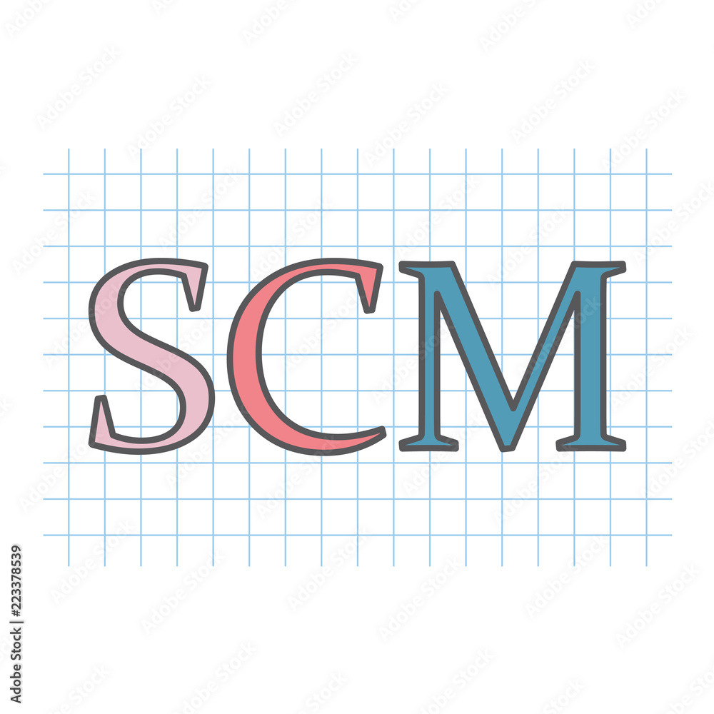 SCM (Supply chain management) acronym written on checkered paper sheet- vector illustration SCM (Supply chain management) acronym written on checkered paper sheet- vector illustration