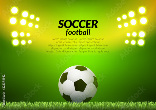 Soccer football stadium backgorund. Vector ball on green field, sport illustration © kolonko