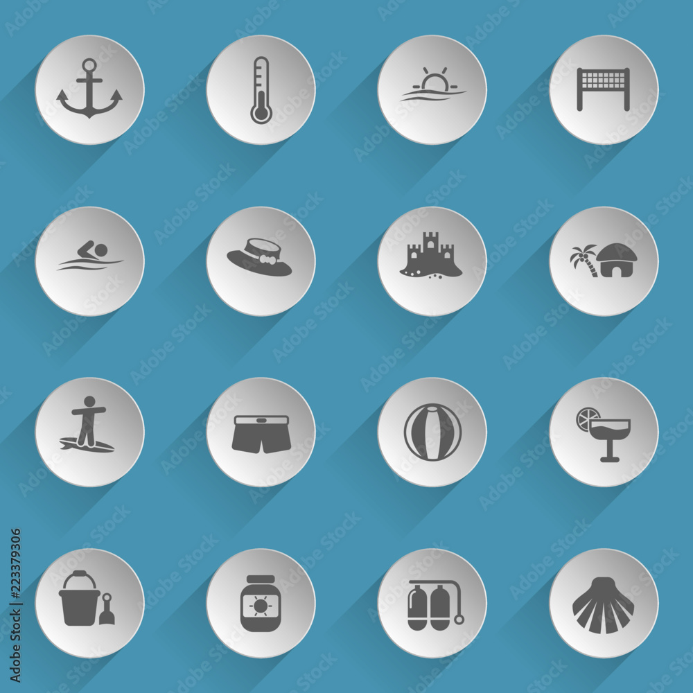 Fototapeta premium beach web icons on light paper circles