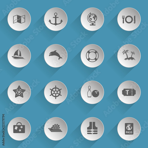 cruise web icons on light paper circles