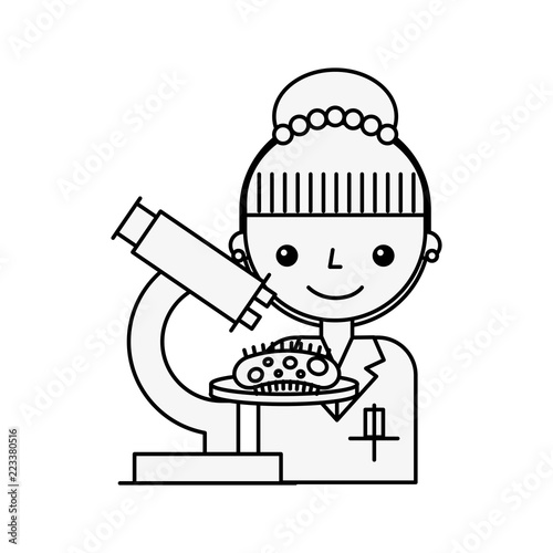 scientific woman character microscope virus study