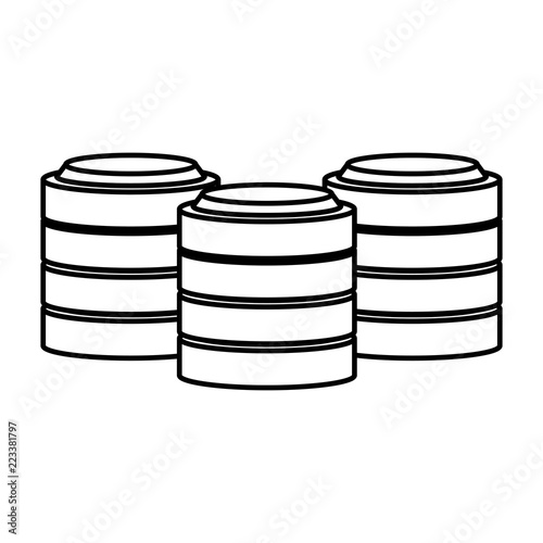 Database storage disks in black and white