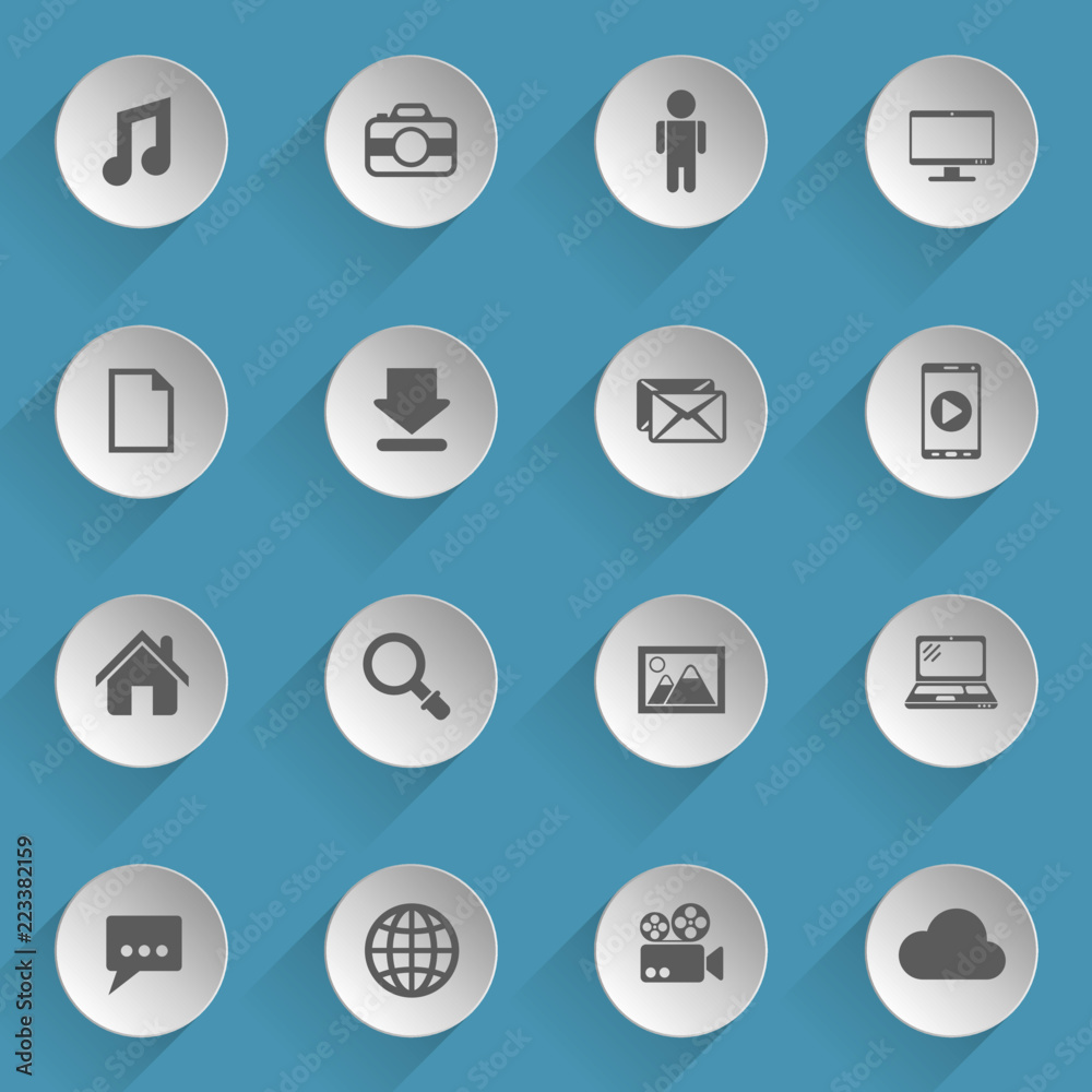 social media web icons on light paper circles social media web icons on light paper circles