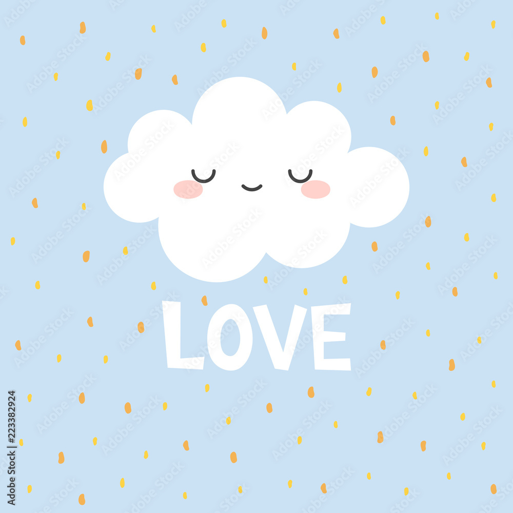 Cute Happy Cloud with Rain Drops, Print or Icon Vector Illustration Cute Happy Cloud with Rain Drops, Print or Icon Vector Illustration