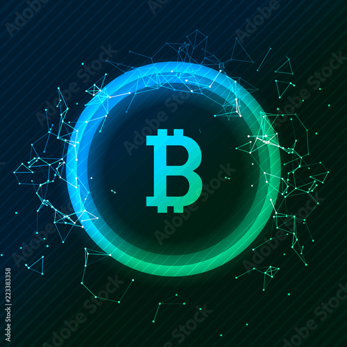Bitcoin conceptual glowing background. Crypto currency blockchain business mining bitcoin