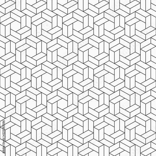 Abstract seamless pattern. Modern stylish texture. Repeating geometric hexagonal grid. Sacred geometry. Chevron elements form stylish tileable print. Linear style. Vector background.