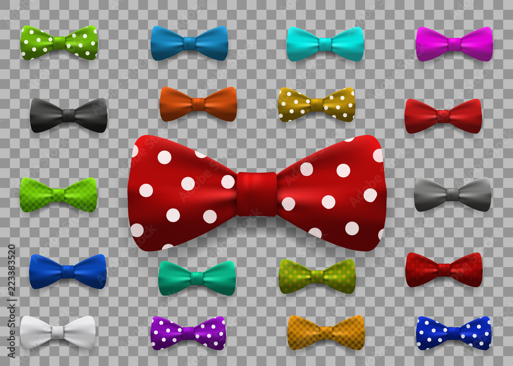 Set of multi colored bow tie isolated on transparent background
