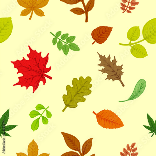 Background of colorful autumn leaves. Natural seamless pattern.