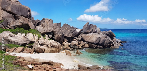 The charming nature and white beaches of the Seychelles.
