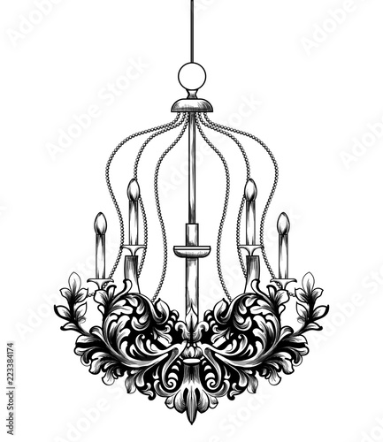Classic Baroque Chandelier Vector. French Luxury rich intricate ornaments. Vi...