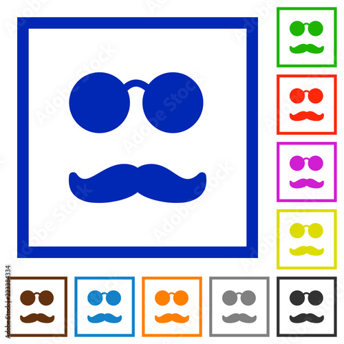 Glasses and mustache flat framed icons