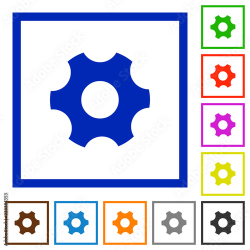 Single cogwheel flat framed icons