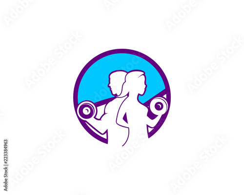 Fitness Club Logo with posing athletic girl and man