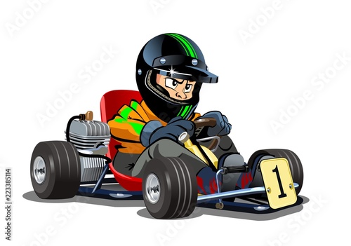 Cartoon kart racer isolated on white background