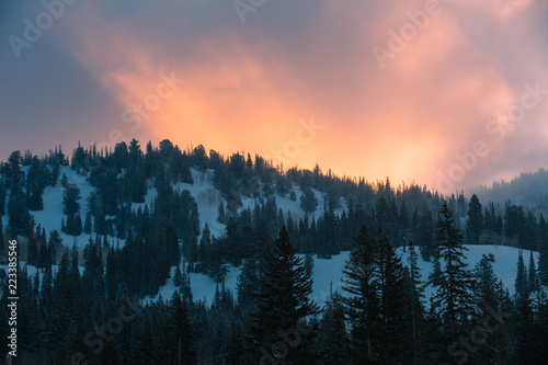 Sunrise Over A Snowy Mountain Ski Resort © SIX60SIX