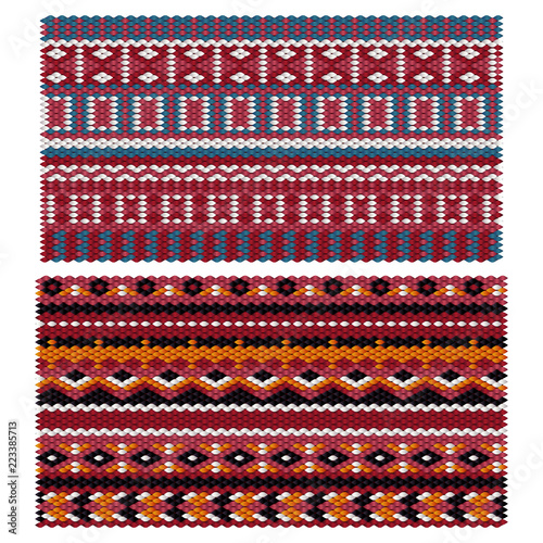 Ethnic patterns on the knitted fabric. Vector stylization