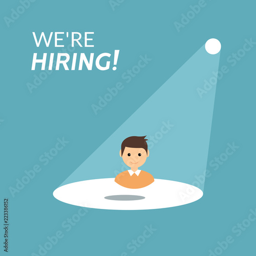 Career recruitment or hiring vector concept. Spotlight looking job, hiring employment