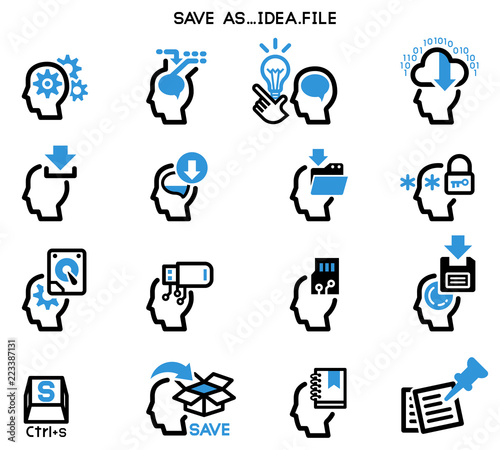 Saving ideas in your brain (icon concept). Function of the electronic memory human system(abstract concept).