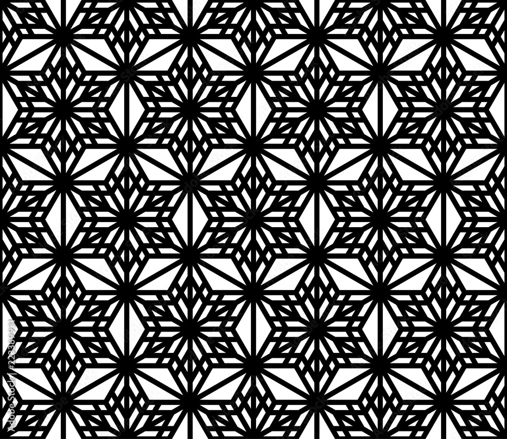 Seamless pattern based on ornament Kumiko.Black color lines.