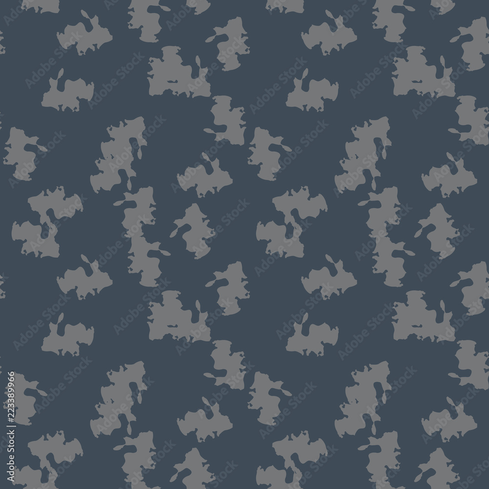 UFO military camouflage seamless pattern in different shades of grey and navy blue colors