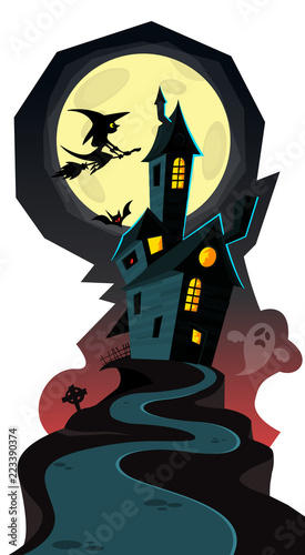 Happy Halloween cozy haunted house isolated on a white background