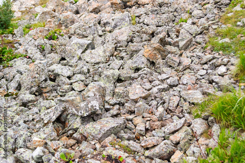 Background texture of a gray brown stone on the rock of the mountain discovered during archaeological excavations as a monument to millions of years of the formation of cancerous deposits under water