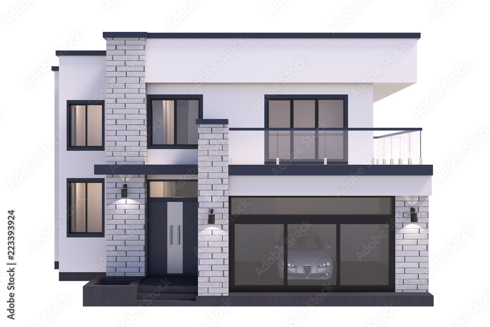 House 3d modern style rendering on white background. House 3d modern style rendering on white background.