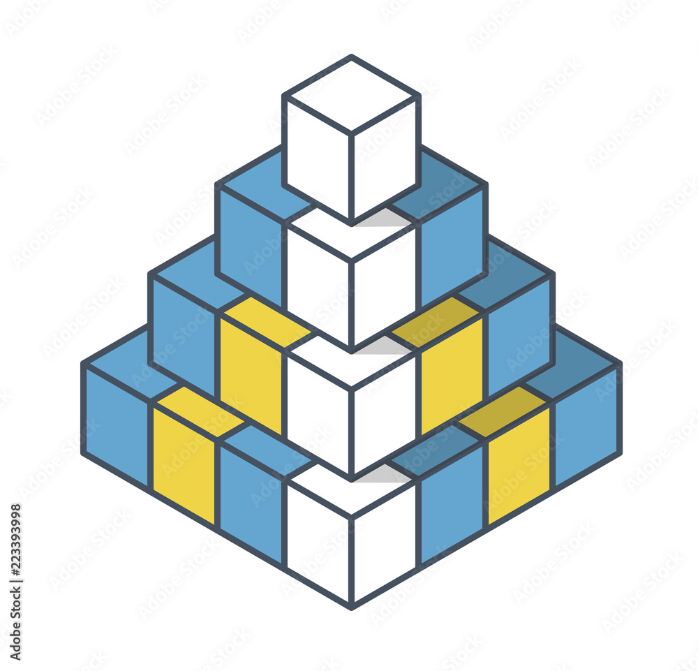 Outlined object in shape of pyramid. Abstract cube vector shape reminiscent of technological development, nanotechnology minimalistic block component. Isometric brand of scientific institution, resear Outlined object in shape of pyramid. Abstract cube vector shape reminiscent of technological development, nanotechnology minimalistic block component. Isometric brand of scientific institution, resear
