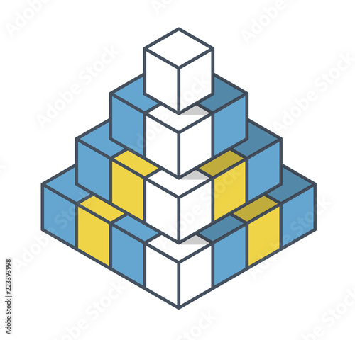 Outlined object in shape of pyramid. Abstract cube vector shape reminiscent of technological development  nanotechnology minimalistic block component. Isometric brand of scientific institution  resear