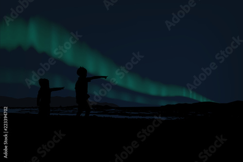 children and aurora light